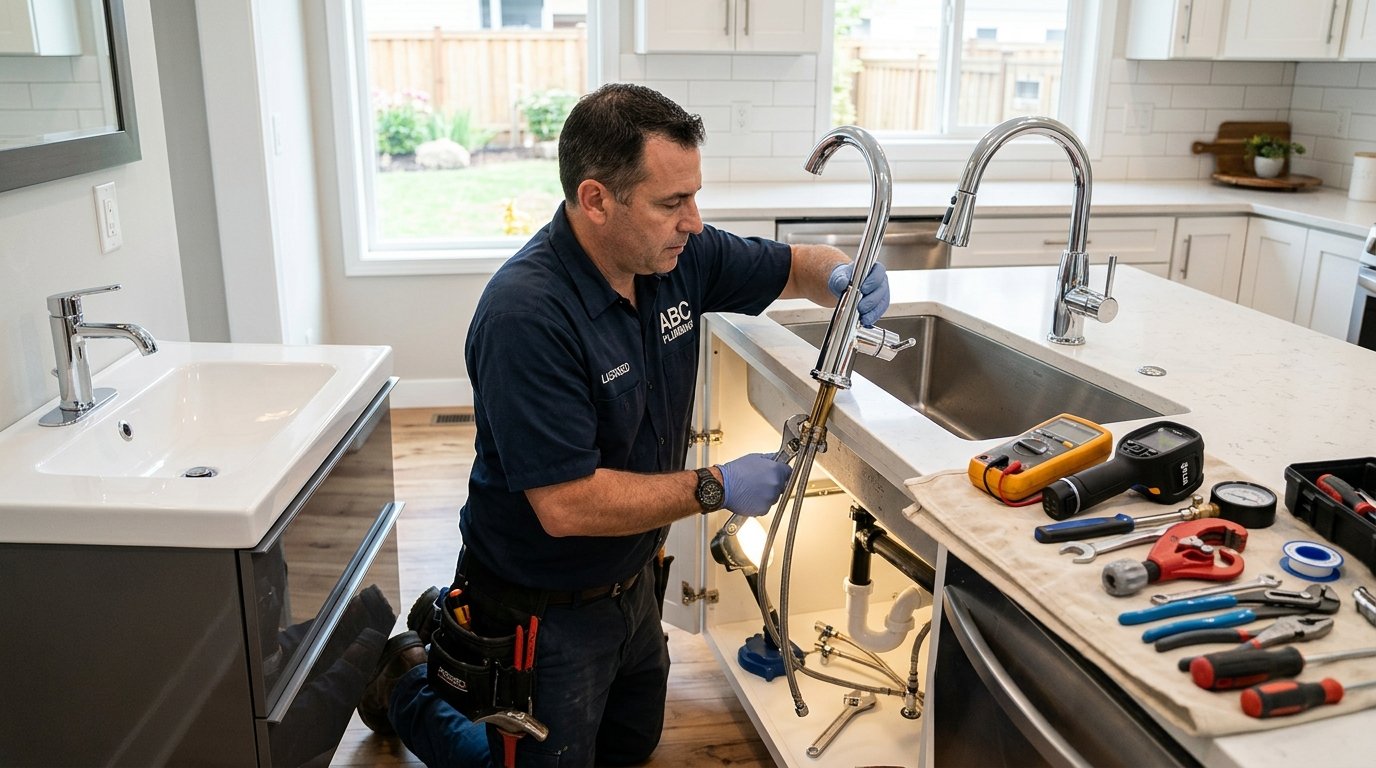Licensed Plumber Performing Faucet, Sink, and Shower Valve Diagnostics in San Antonio