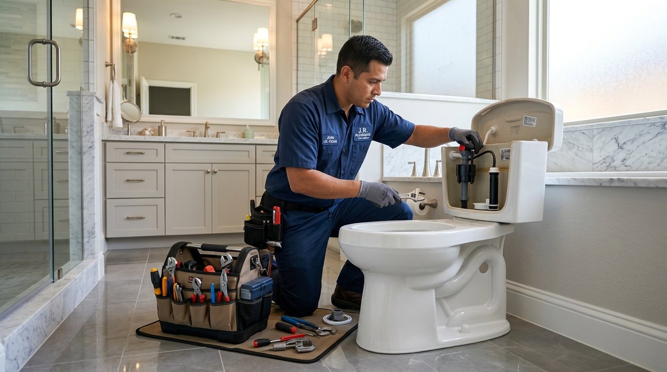 Licensed Plumber Performing Toilet Repair and Fixture Diagnostics in San Antonio
